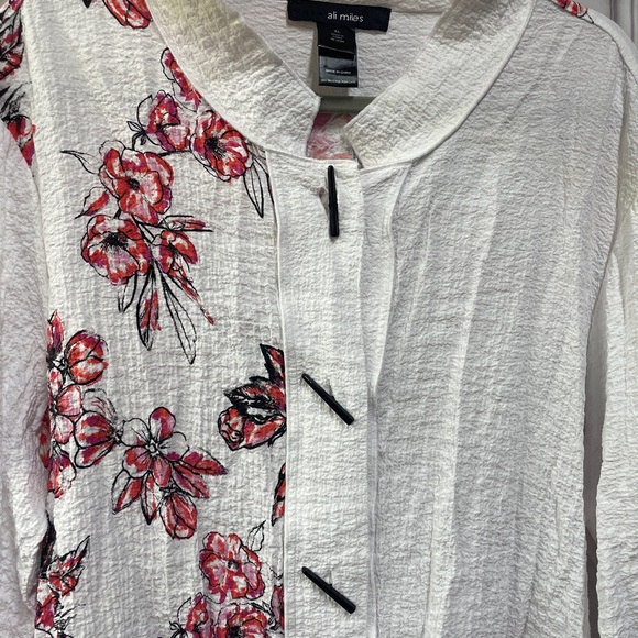 Ali Miles White Floral Pattern Size XL Tunic Top Lagenlook Artsy - Picture 2 of 5